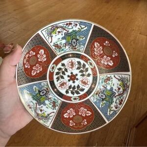 Vintage Japanese Imari 6.5” Plate Dark Red Blue Floral
